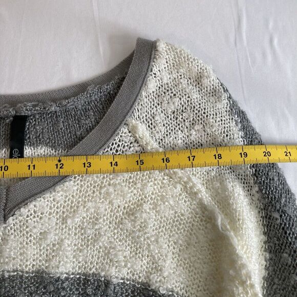 Elan Womens Cream Gray Striped Sweater Size L Slouchy Oversized Boho Lagom - Picture 10 of 13